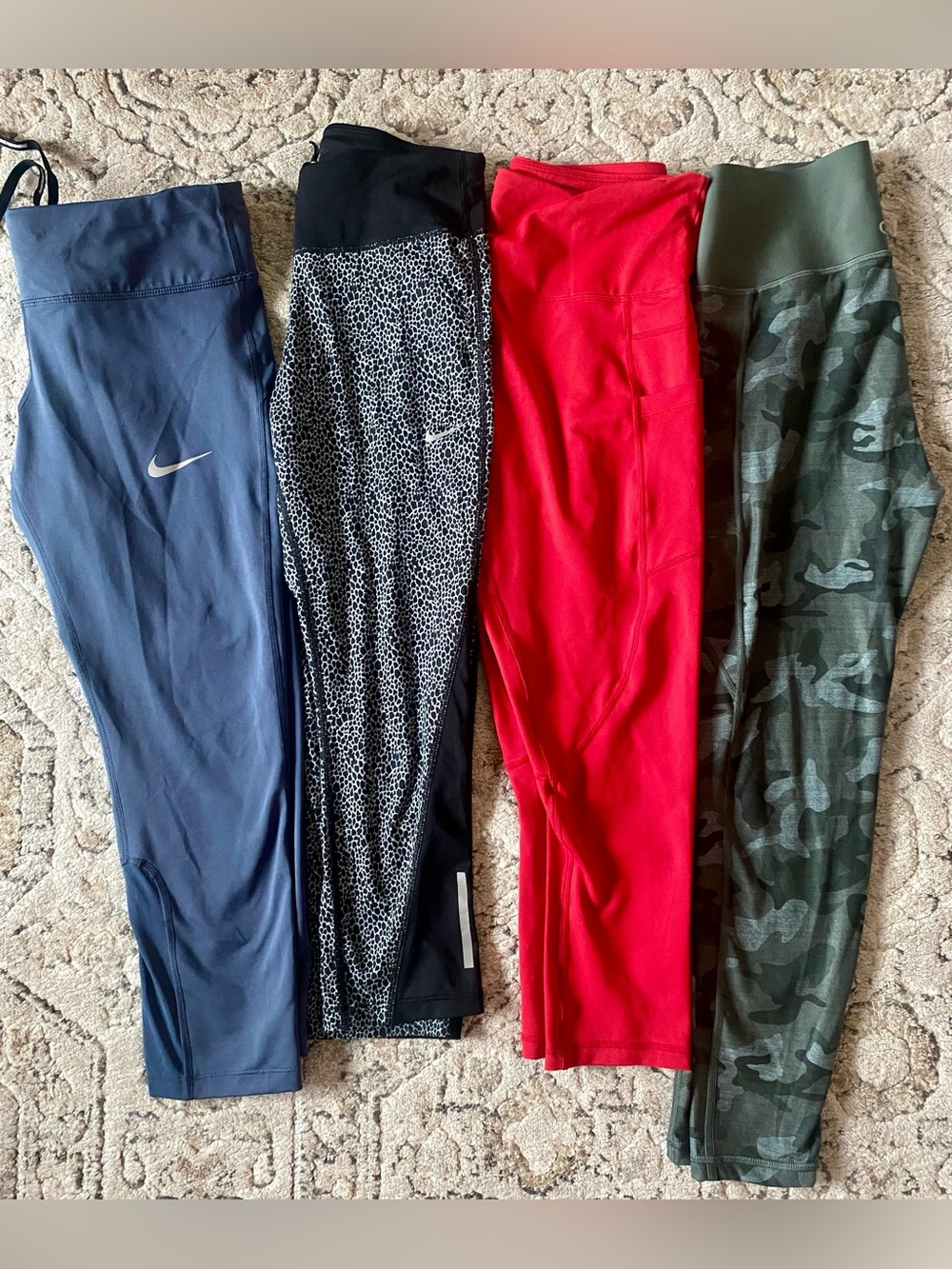 Nike Women's Leggings Pack - Navy, Black/White Print, Red & Olive Camo